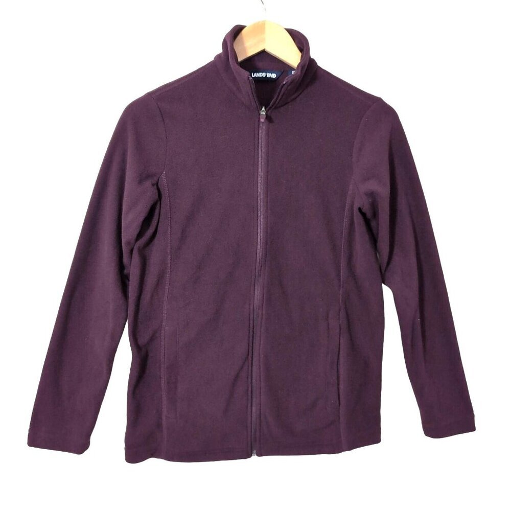 Lands End Fleece Jacket Womens XS Purple Full Zip Front Pockets Outdoor Layer